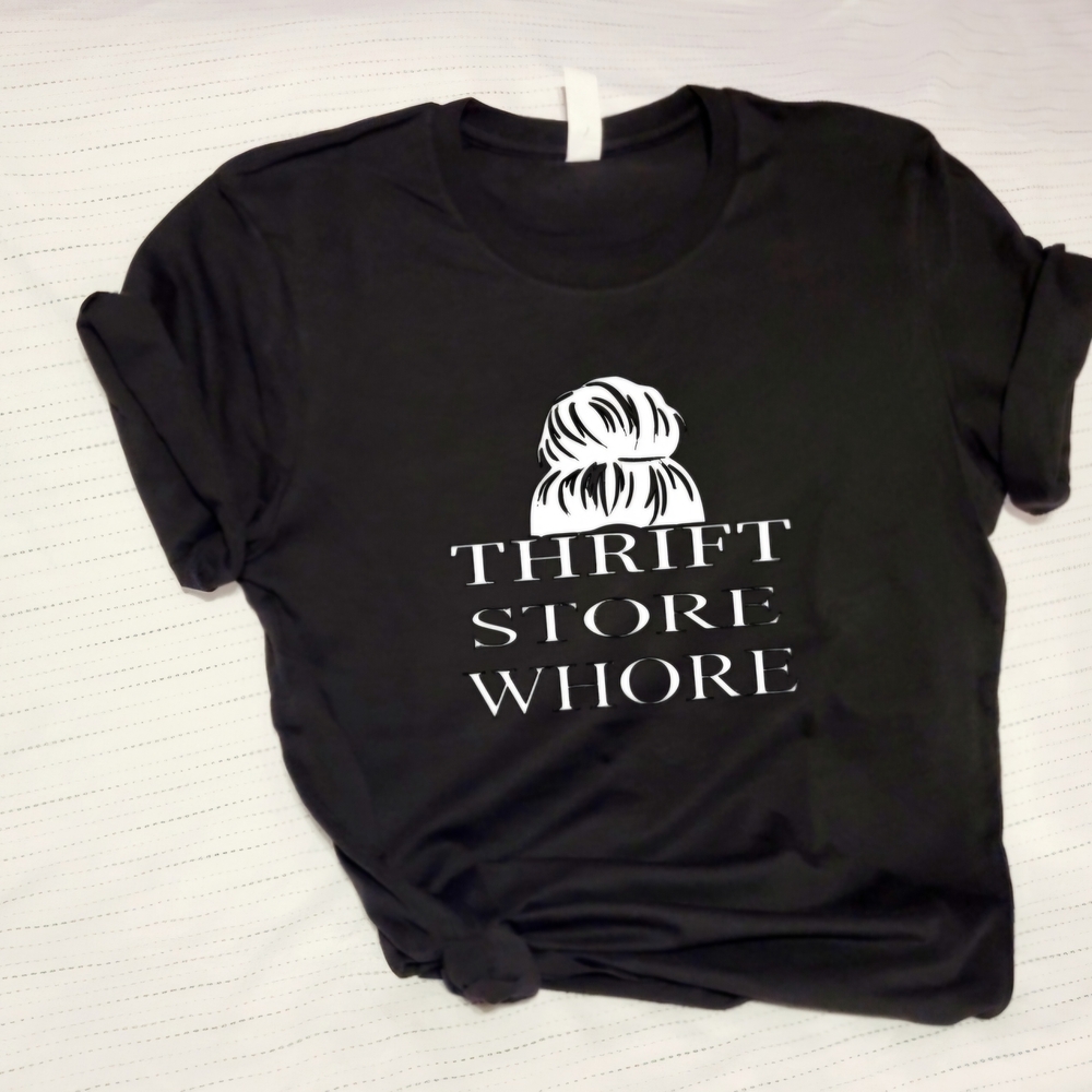 Black Graphic Tee Thrift Store Print In